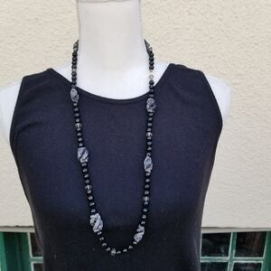beaded necklace glass and jasper black and white